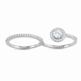 Sterling Silver Open Round Double Finger CZ Ring - W-1611