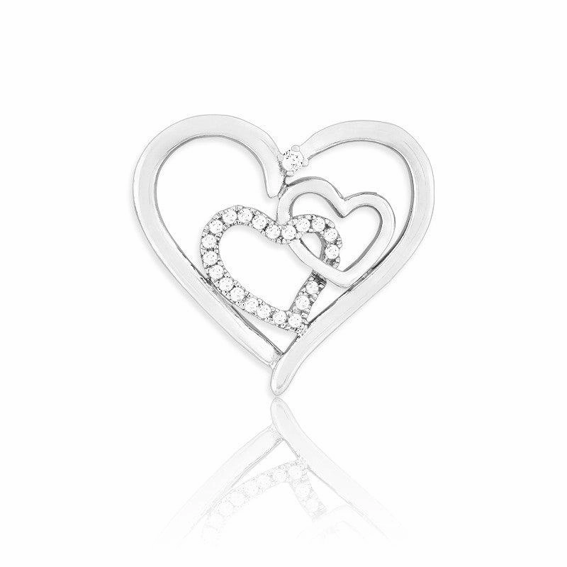 Sterling Silver Open Shiny CZ Hearts Pendant