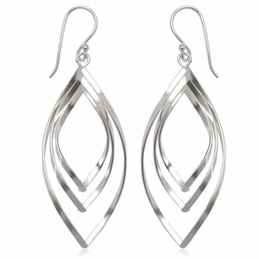 Sterling Silver Open Triple Wavy Marquise Earrings