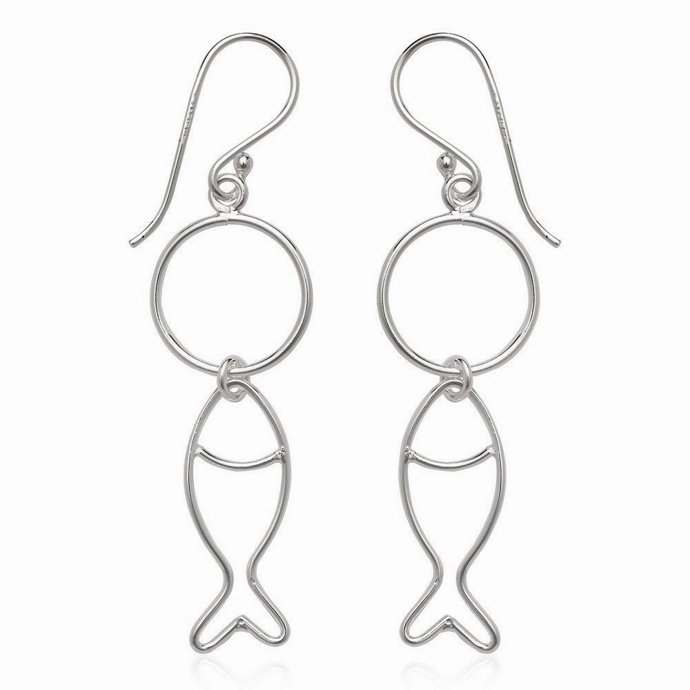 Sterling Silver Open Wire Fish Earrings