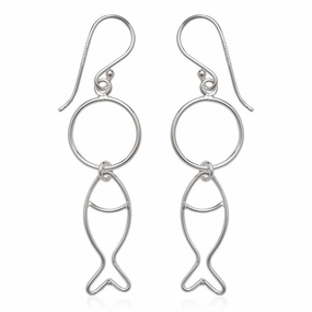 Sterling Silver Open Wire Fish Earrings