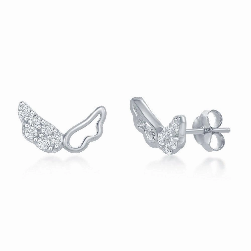 Sterling Silver Outline and CZ Wing Necklace and Earrings Set