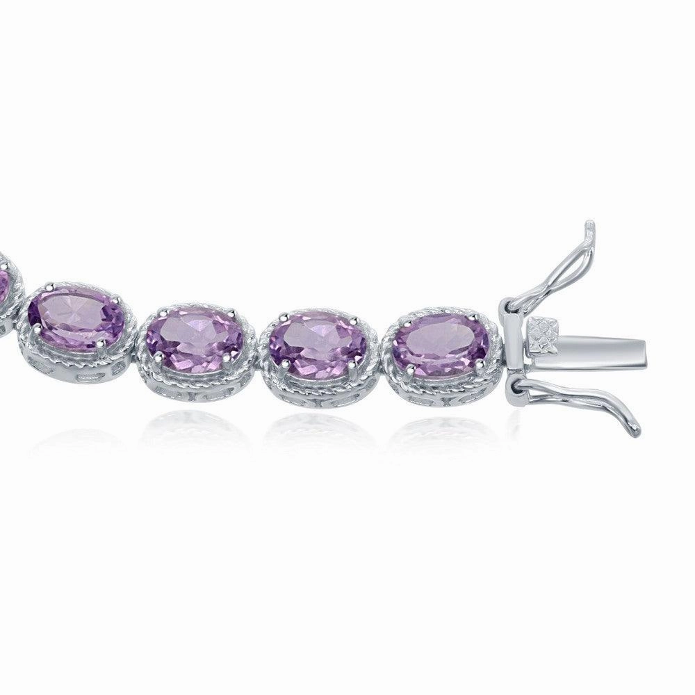 Sterling Silver Oval Amethyst with Rope Border Bracelet, 7.5"