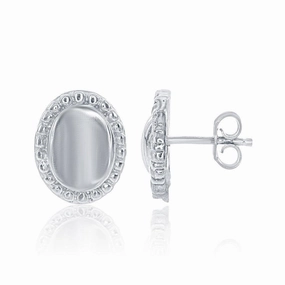 Sterling Silver Oval Beaded Border Stud Earrings