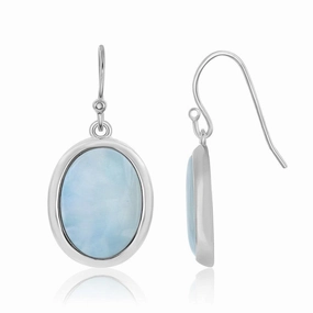 Sterling Silver Oval Bezel Set Larimar Dangling Earrings