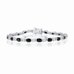 Sterling Silver Oval Black Spinel and Round White Topaz Bracelet