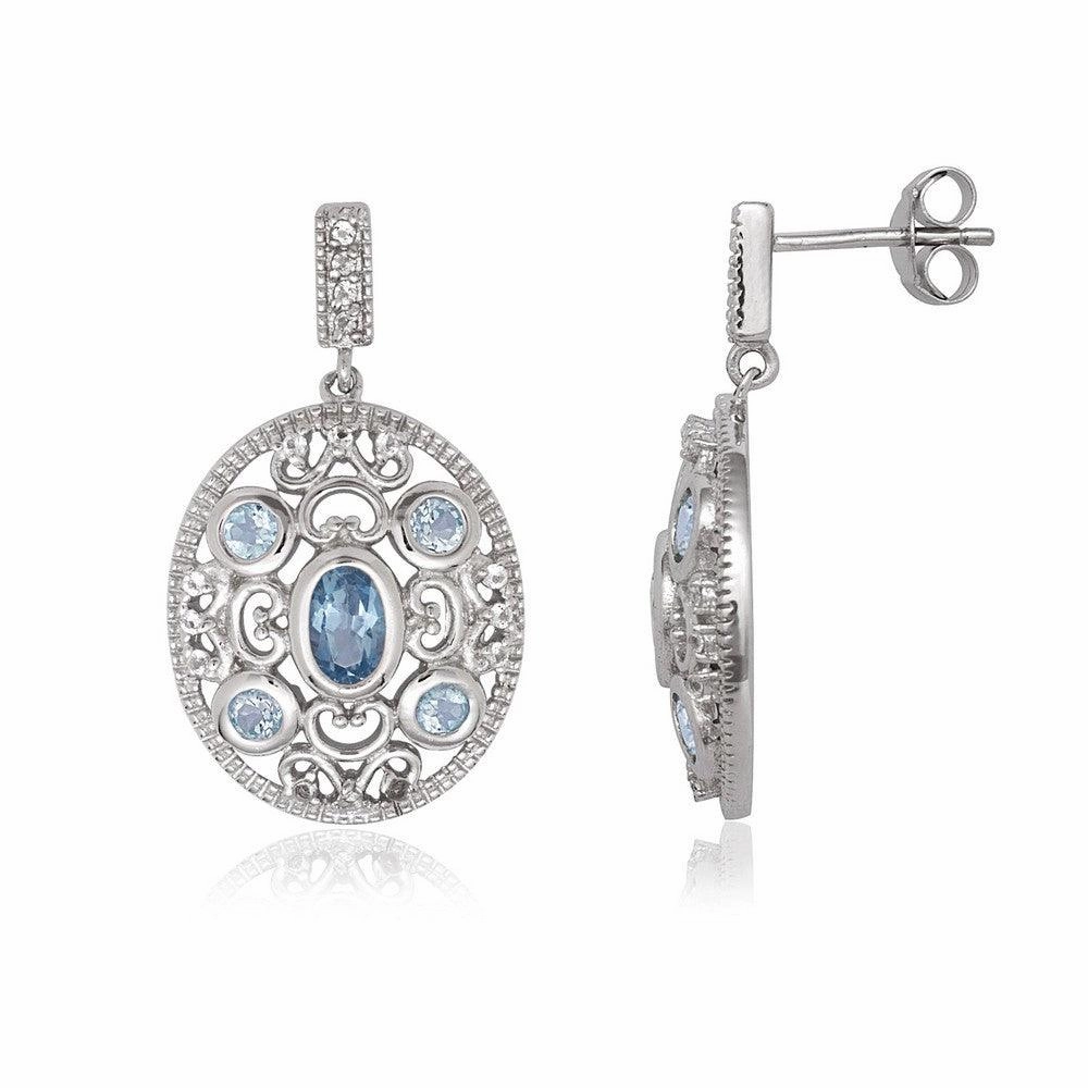 Sterling Silver Oval Blue and White Topaz Earrings