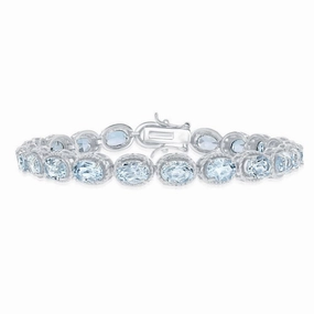 Sterling Silver Oval Blue Topaz with Rope Border Bracelet