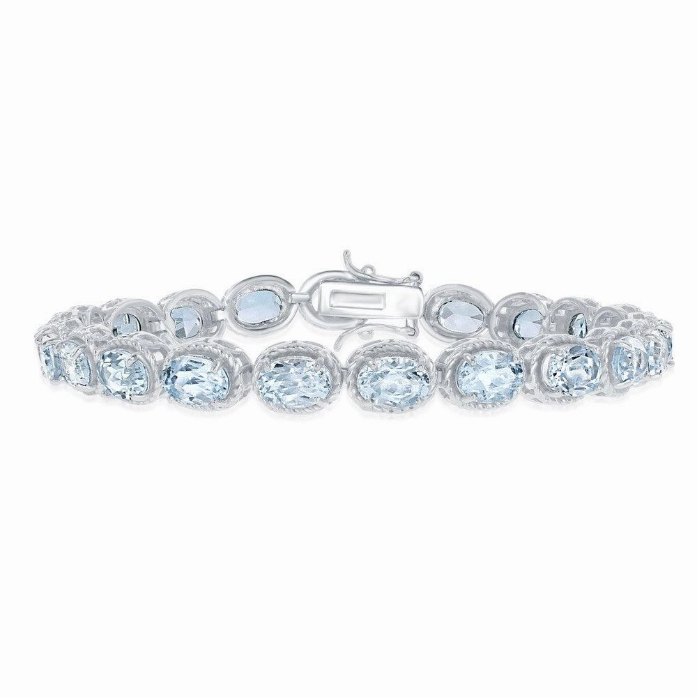 Sterling Silver Oval Blue Topaz with Rope Border Bracelet