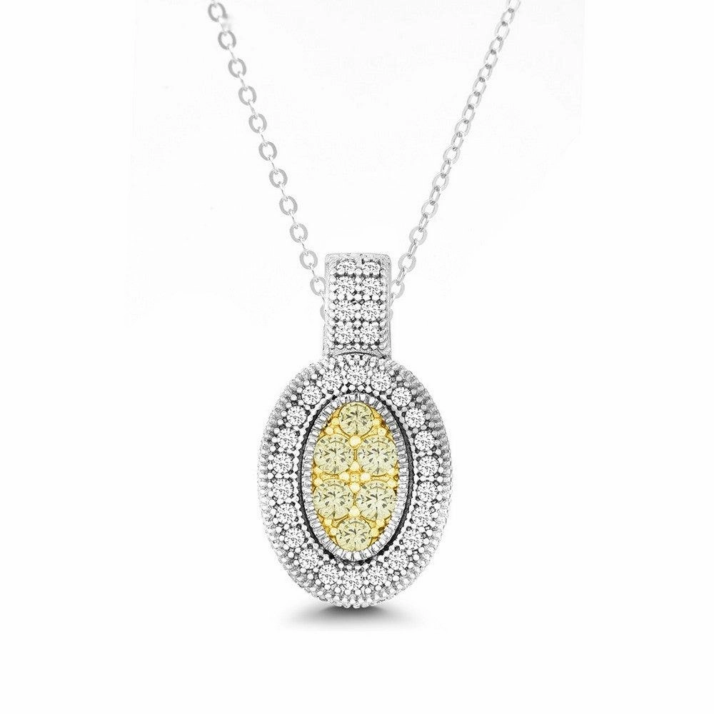 Sterling Silver Oval Canary CZ Micro Pave Pendant