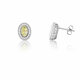 Sterling Silver Oval Canary Micro Pave Earrings