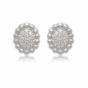 Sterling Silver Oval CZ with Beaded Stud Earrings
