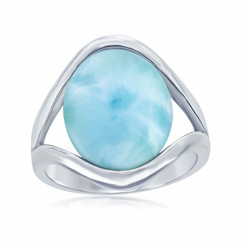 Sterling Silver Oval Larimar with Open Sides Ring, Size 9