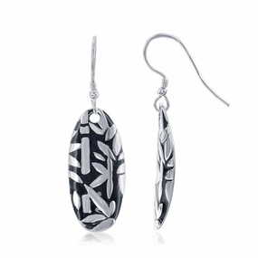 Sterling Silver Oval Leaf Design Earrings