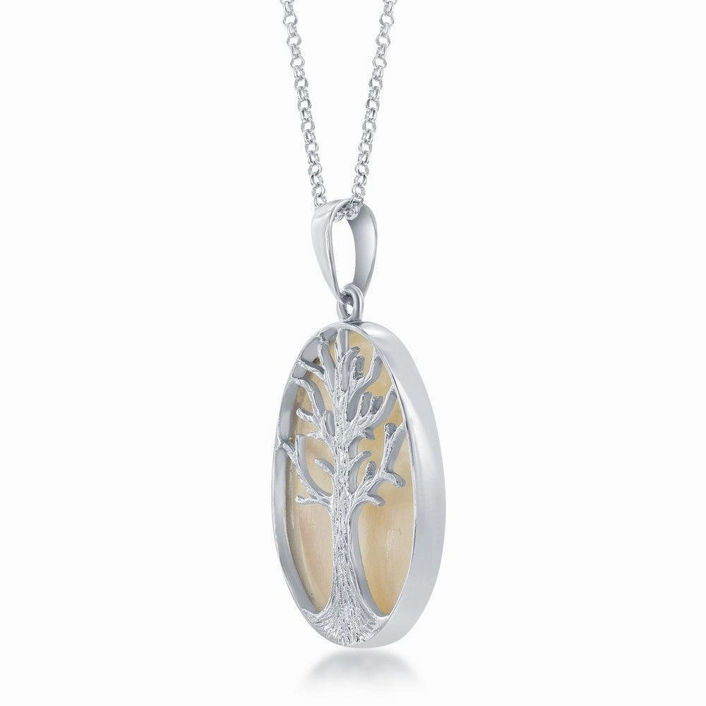Sterling Silver Oval MOP with Tree Pendant Chain