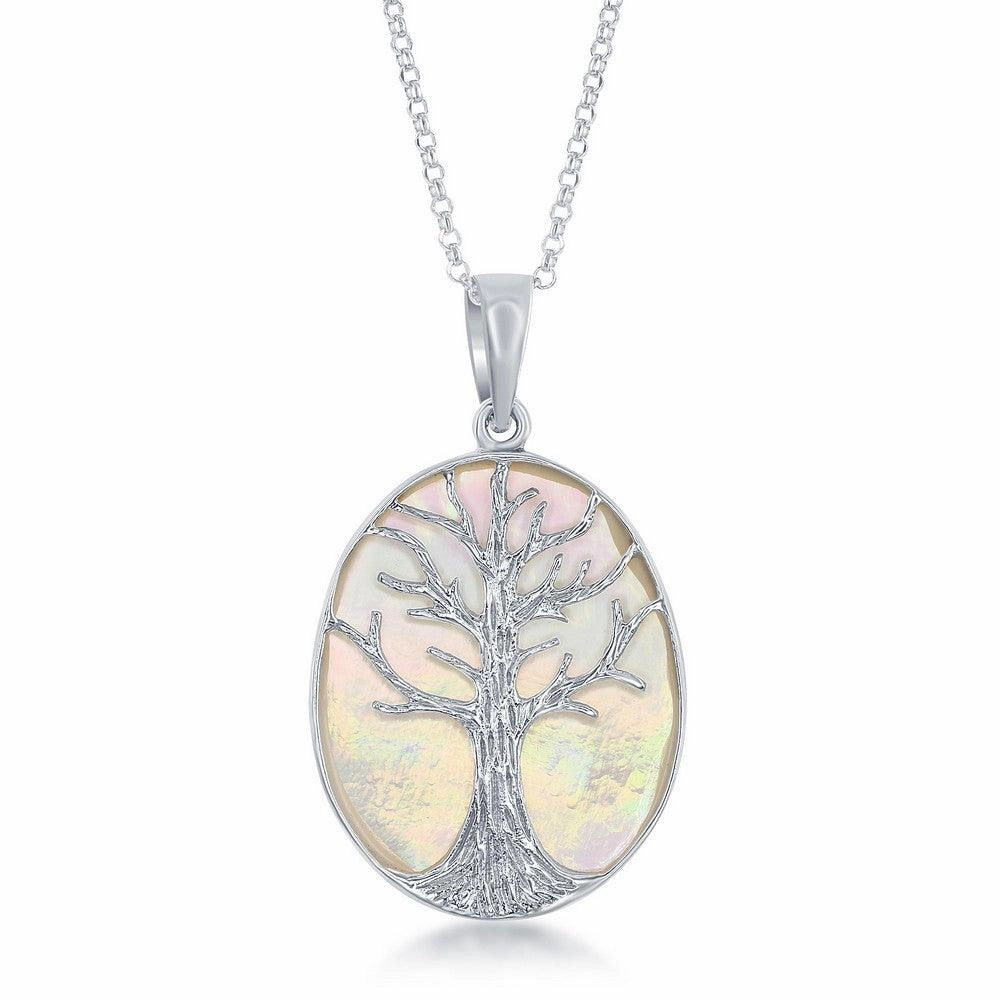 Sterling Silver Oval MOP with Tree Pendant Chain