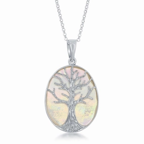 Sterling Silver Oval MOP with Tree Pendant Chain