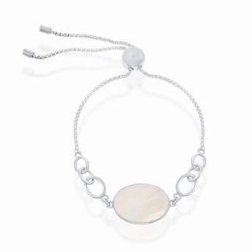 Sterling Silver Oval Mother of Pearl Adjustable Bolo Bracelet