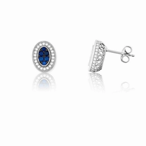 Sterling Silver Oval Sapphire Micro Pave Earrings