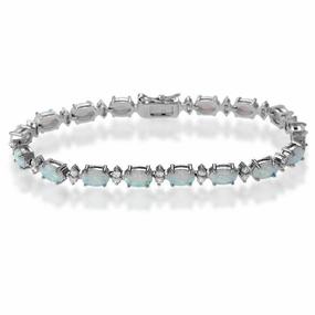 Sterling Silver Oval White Opal & Marquise Shape CZ Bracelet