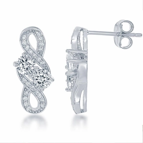 Sterling Silver Overlapping Two Stone CZ Earrings