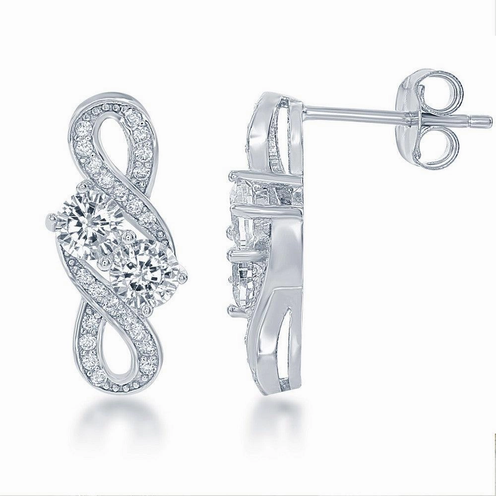 Sterling Silver Overlapping Two Stone CZ Earrings