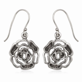 Sterling Silver Oxidized Open Rose Earrings