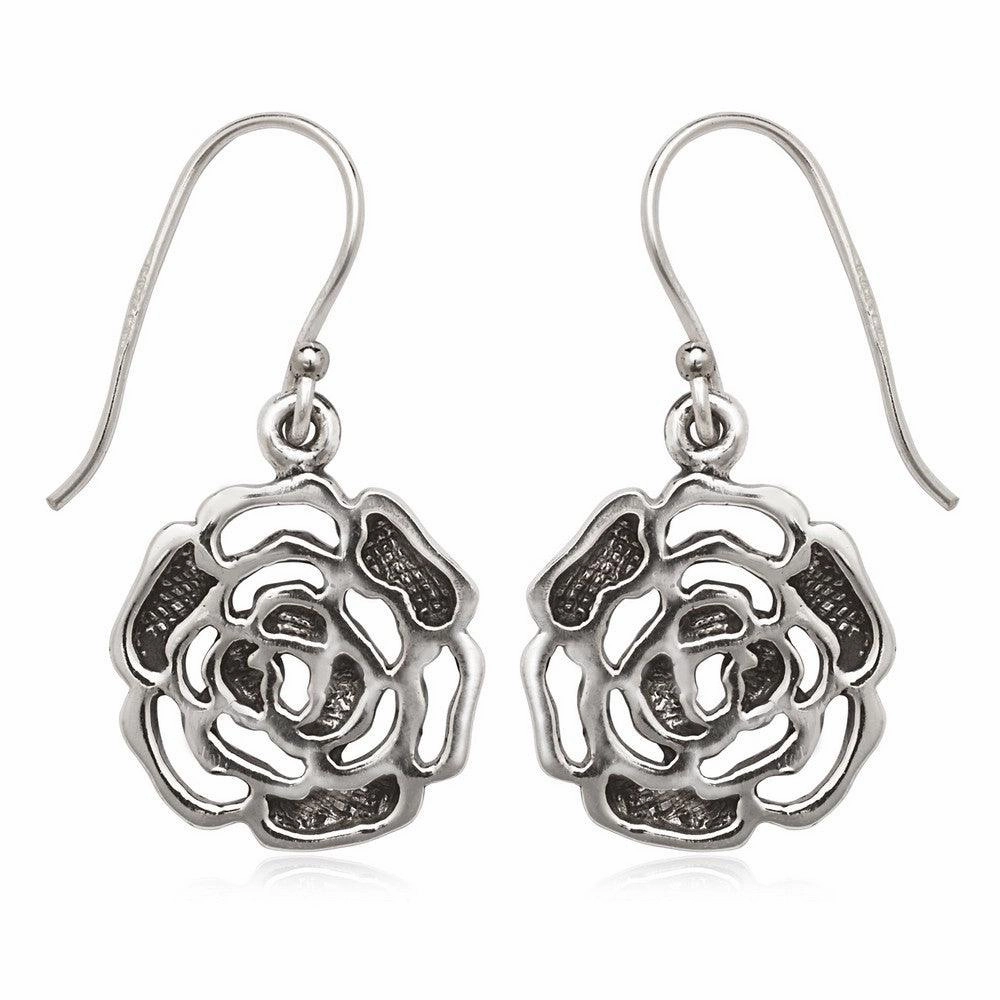 Sterling Silver Oxidized Open Rose Earrings