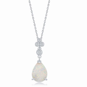 Sterling Silver Pear Shape White Inlay Opal Pendant