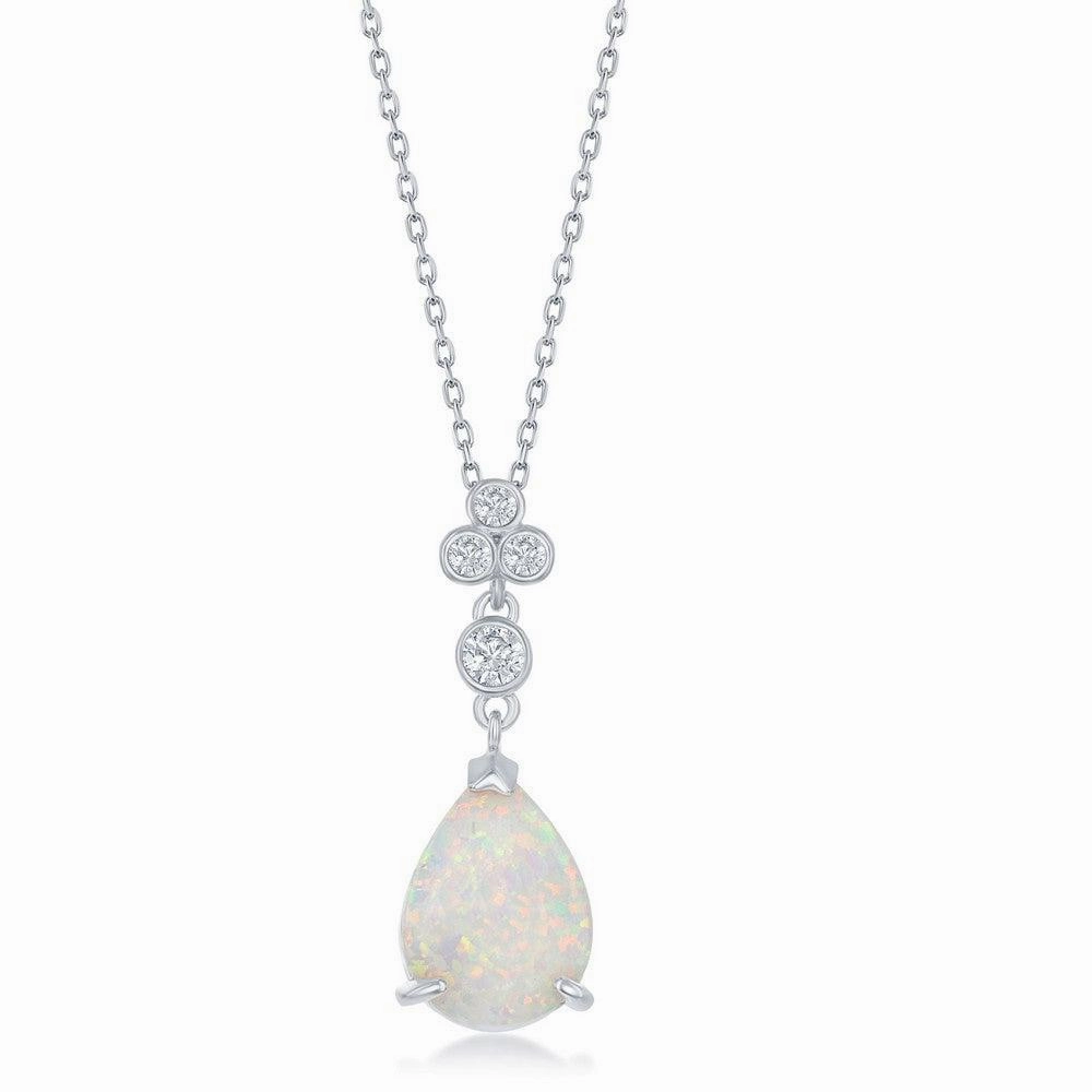 Sterling Silver Pear Shape White Inlay Opal Pendant