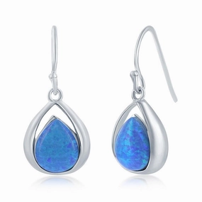 Sterling Silver Pear-Shaped Blue Opal Earrings