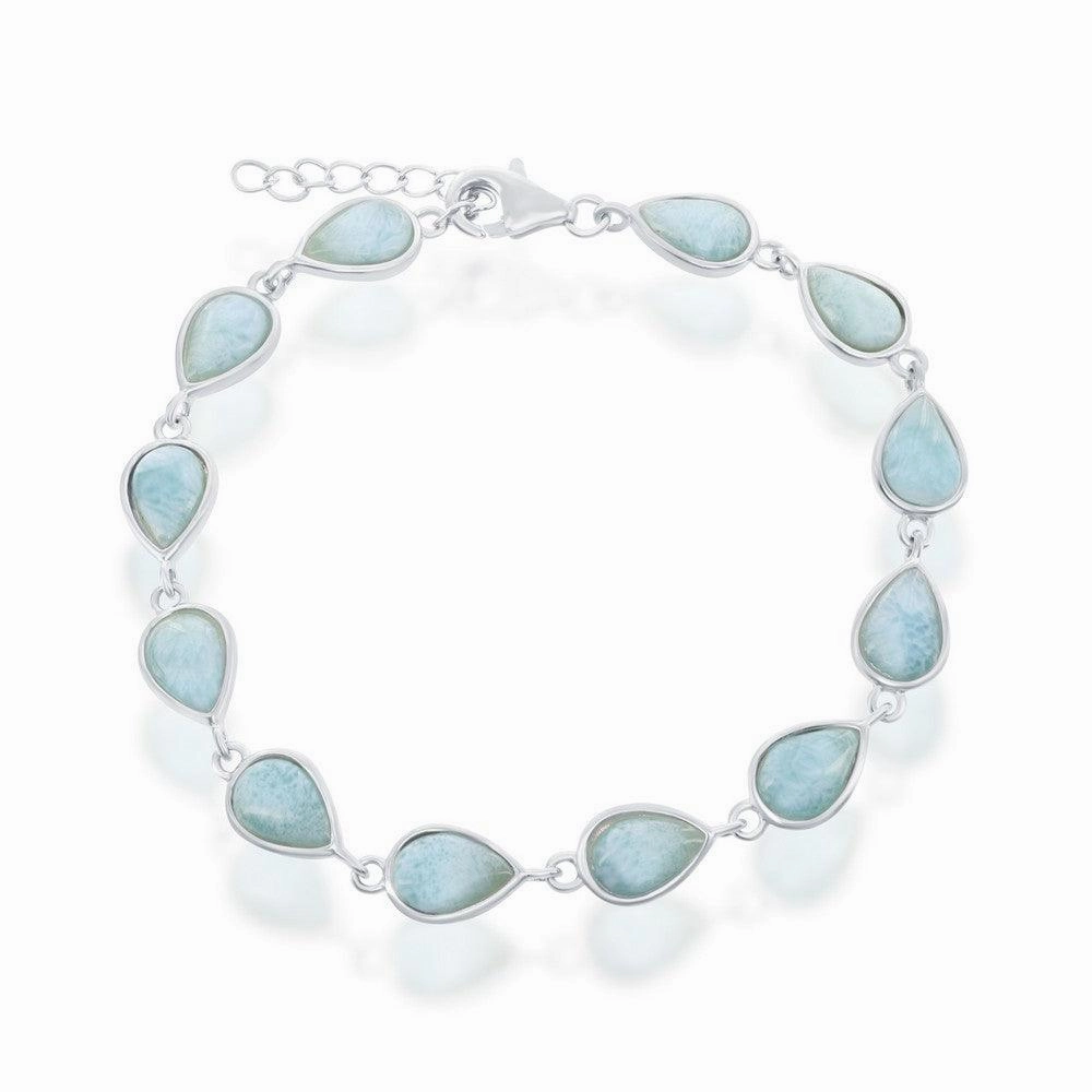 Sterling Silver Pear-Shaped Larimar Linked Bracelet