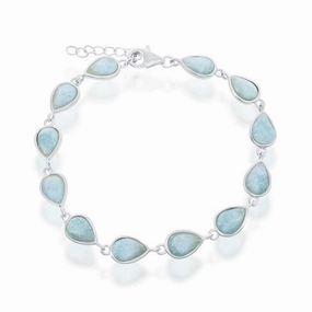 Sterling Silver Pear-Shaped Larimar Linked Bracelet