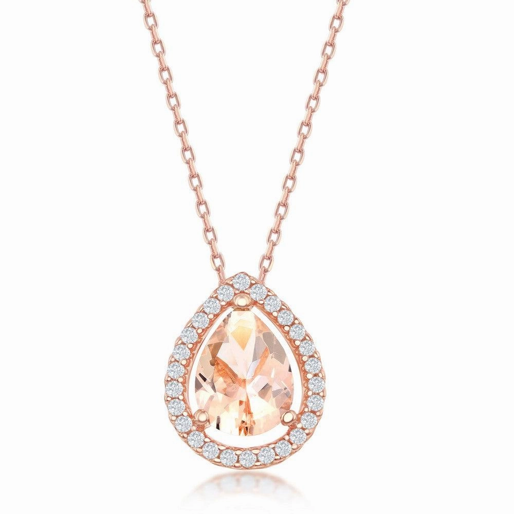 Sterling Silver Pear Shaped Morganite CZ Pendant