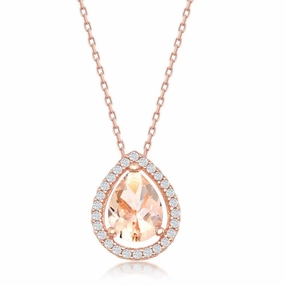 Sterling Silver Pear Shaped Morganite CZ Pendant