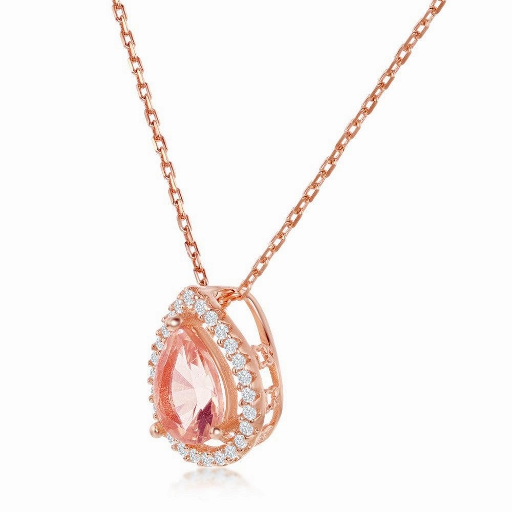Sterling Silver Pear Shaped Morganite CZ Pendant