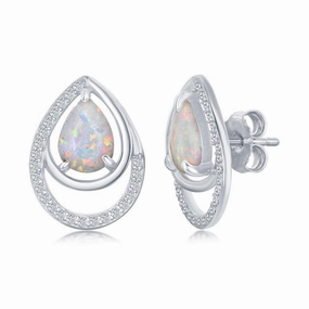 Sterling Silver Pear Shaped White Opal CZ Earrings