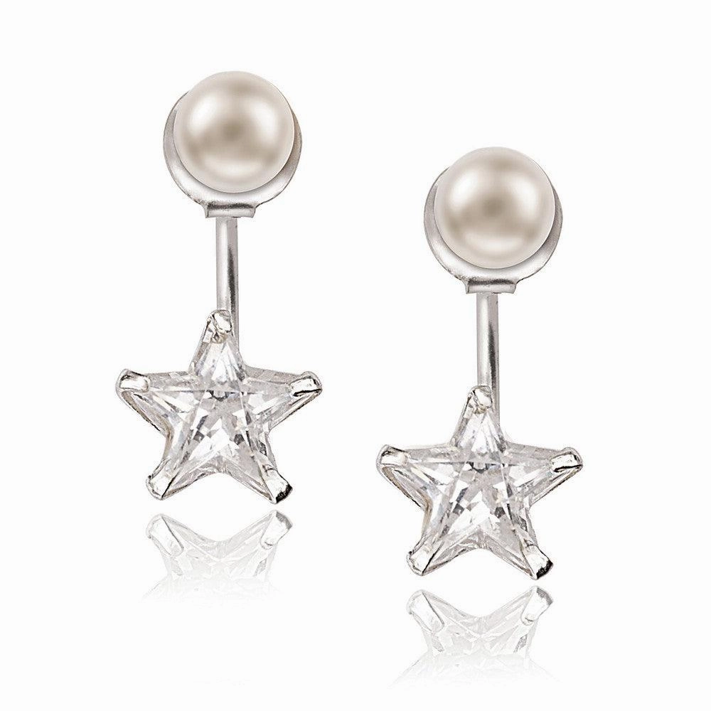 Sterling Silver Pearl Front with Star Back Earrings