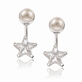 Sterling Silver Pearl Front with Star Back Earrings