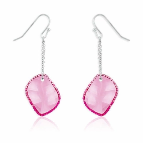 Sterling Silver Pink Crystals Dangling Earrings