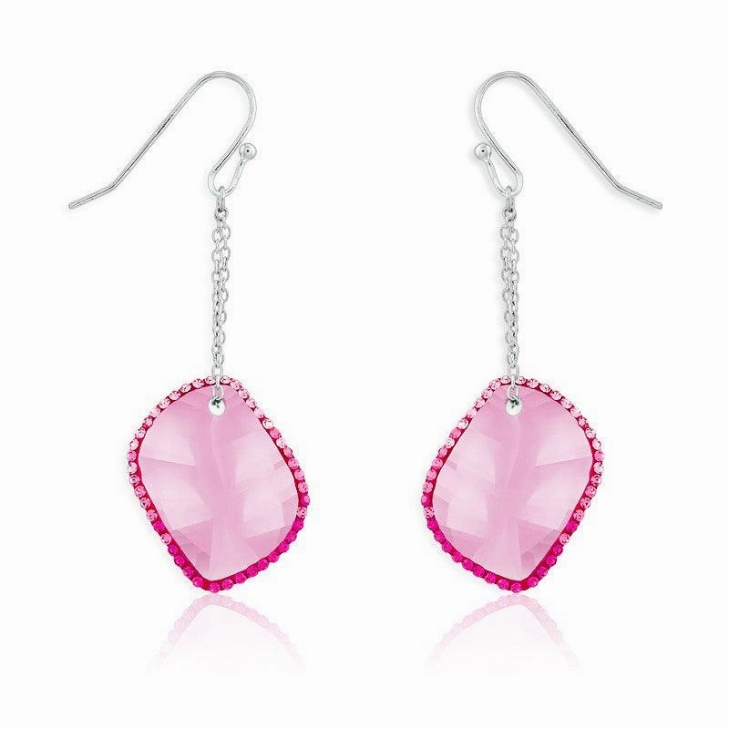 Sterling Silver Pink Crystals Dangling Earrings
