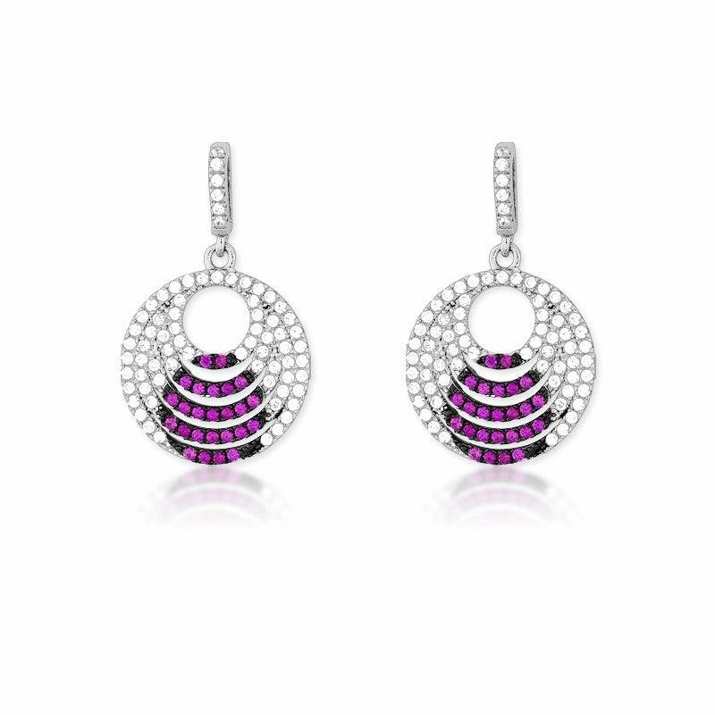 Sterling Silver Pink CZ Micro Pave Circle Earrings