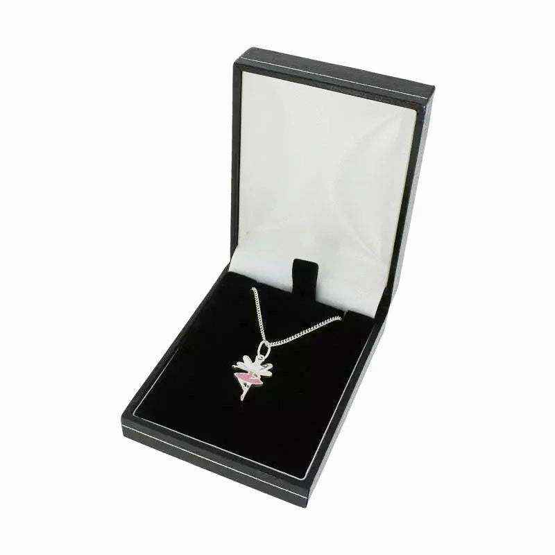 Sterling Silver Pink Enamel Ladies Ballerina Fairy Pendant and Chain