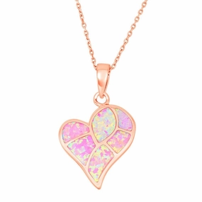 Sterling Silver Pink Inlay Heart Mosaic Pendant