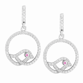 Sterling Silver Pink Open Round CZ Bird Earrings