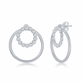 Sterling Silver Plain Open Circle CZ Earrings