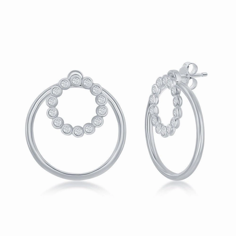 Sterling Silver Plain Open Circle CZ Earrings