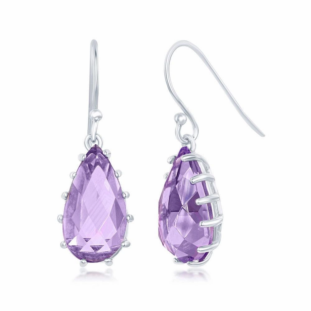 Sterling Silver Prong Pear-Shaped 6.16cttw Amethyst Dangle Earrings