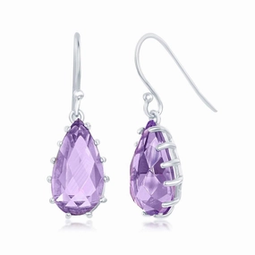 Sterling Silver Prong Pear-Shaped 6.16cttw Amethyst Dangle Earrings
