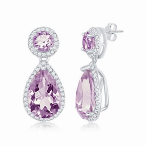 Sterling Silver Purple Amethyst Border Earrings